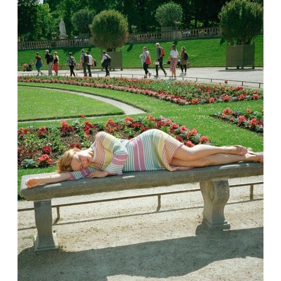 RIXO Milos Knit Dress in Pastel Yellow Rainbow Stripe Women’s Large MSRP $400 - Picture 4 of 12